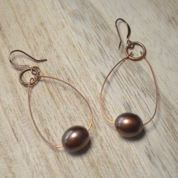 Copper Wire Pearl Earrings